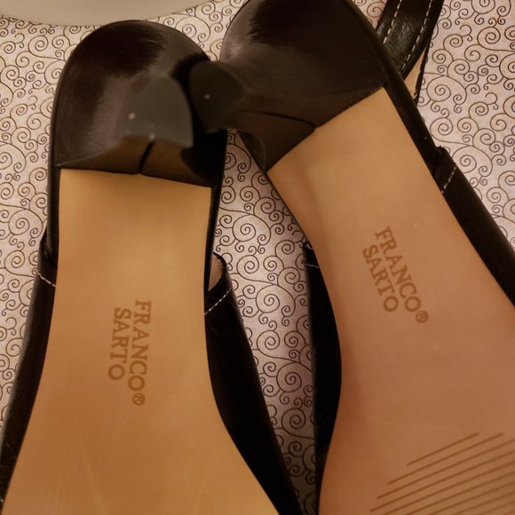 Franco Sarto Dark Navy Leather Sling Back Heels With Bow Toes  9 M - Picture 7 of 11